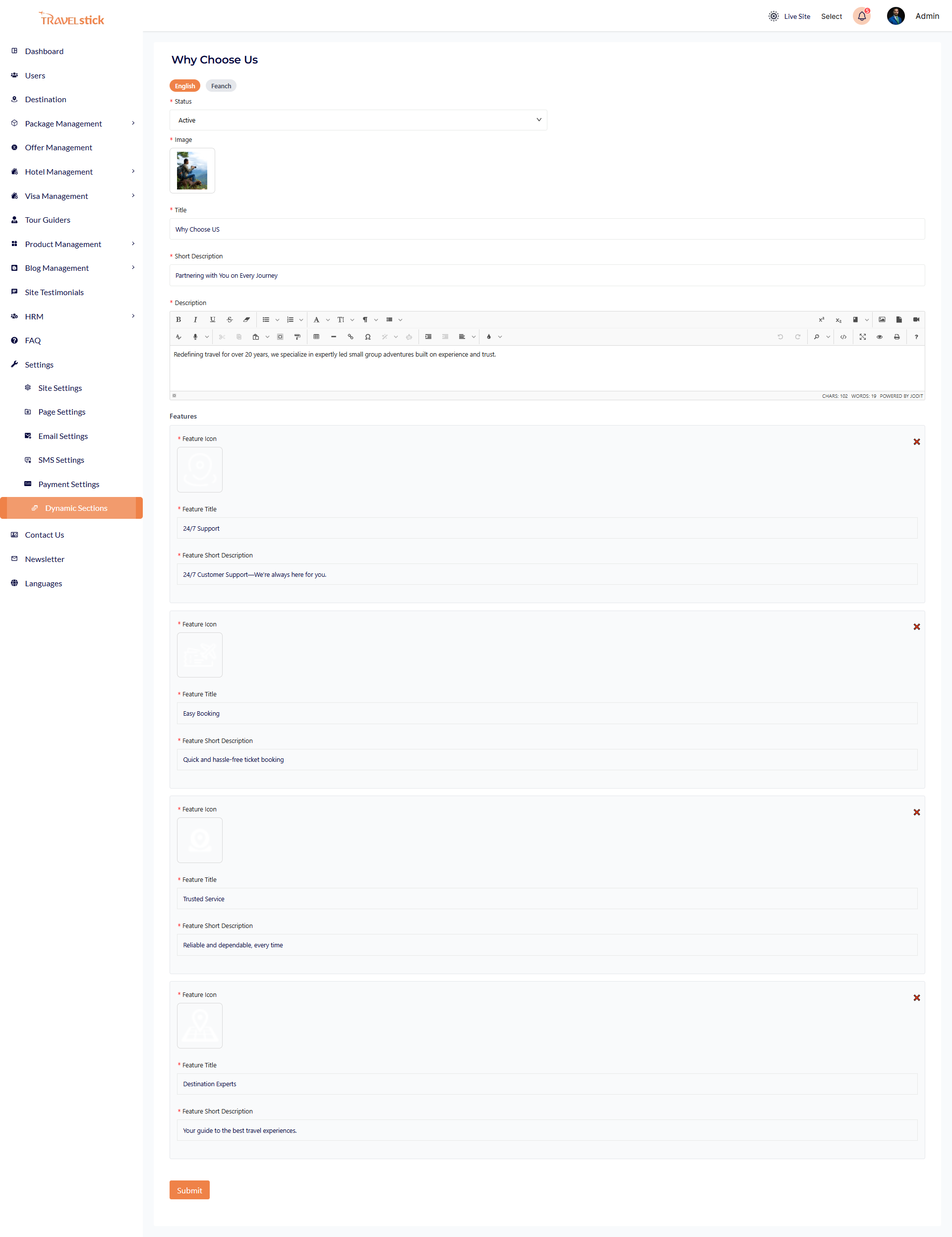 Dynamic sections