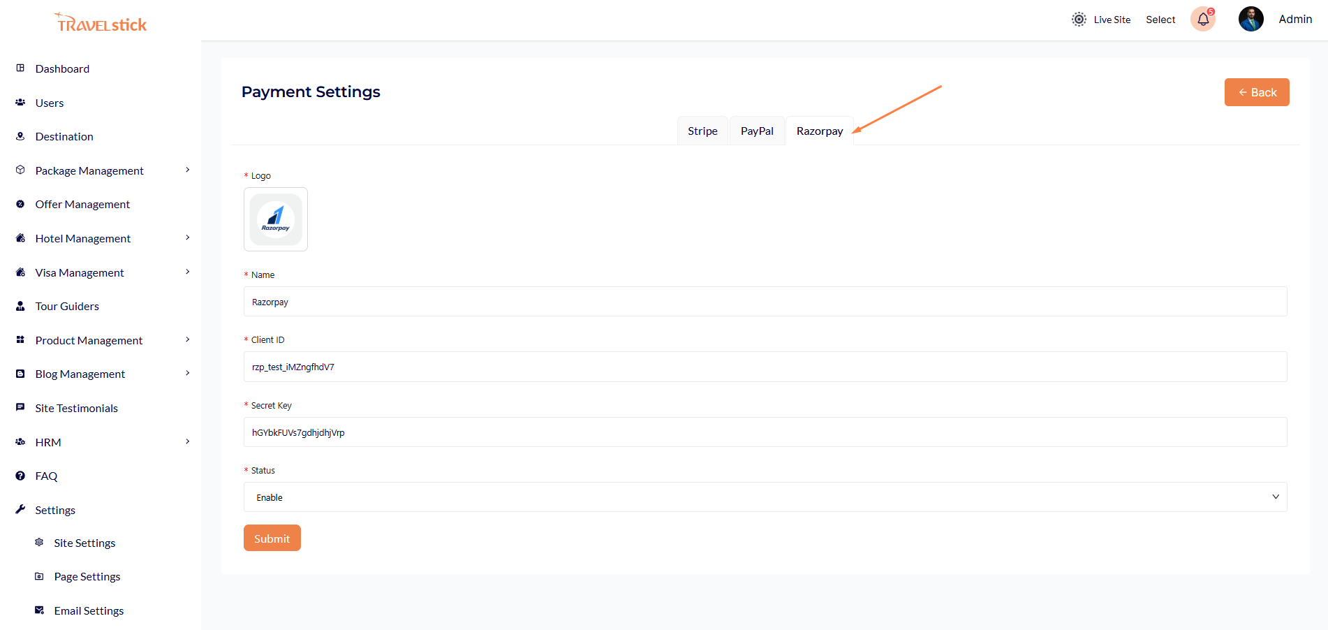 Razorpay Settings