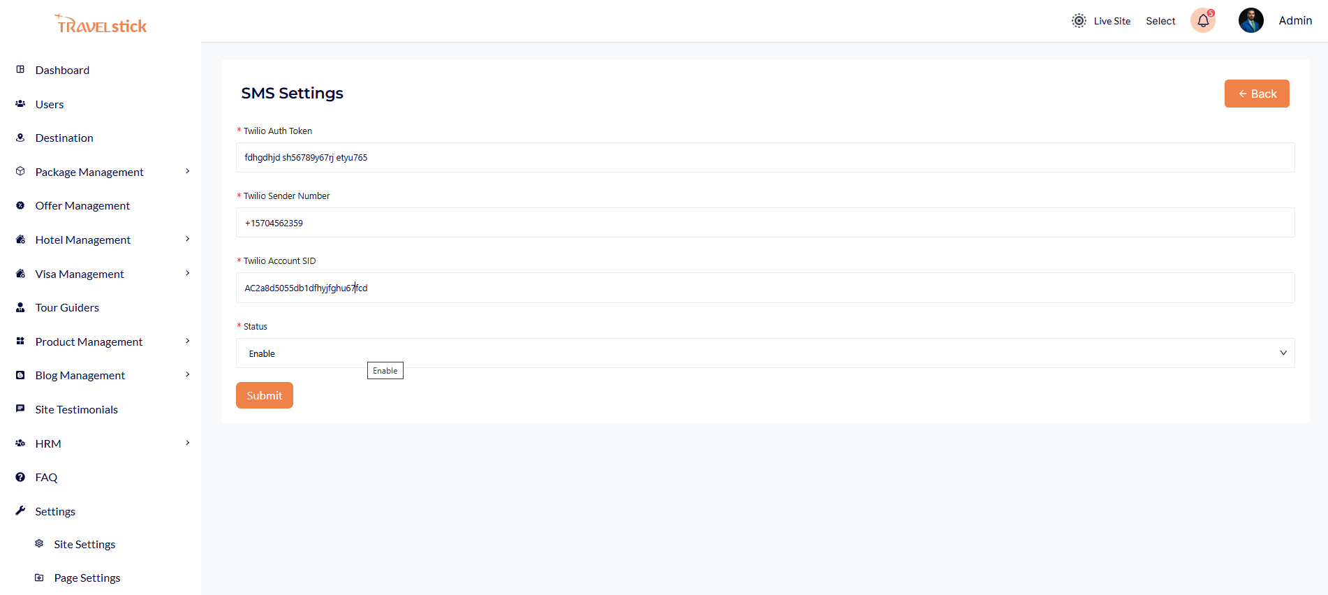 SMS Settings